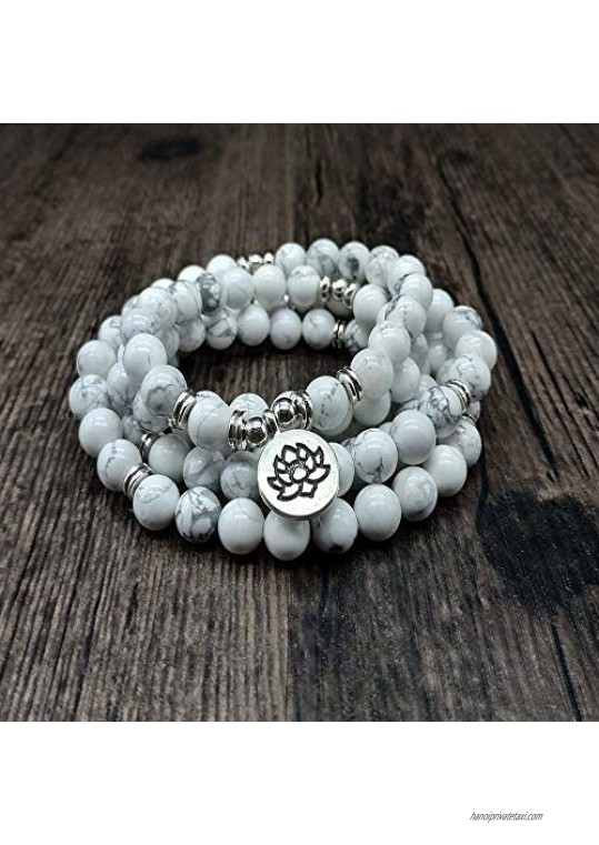 Self-Discovery 108 Natural Beads Mala Yoga Bracelet with Lotus Charm