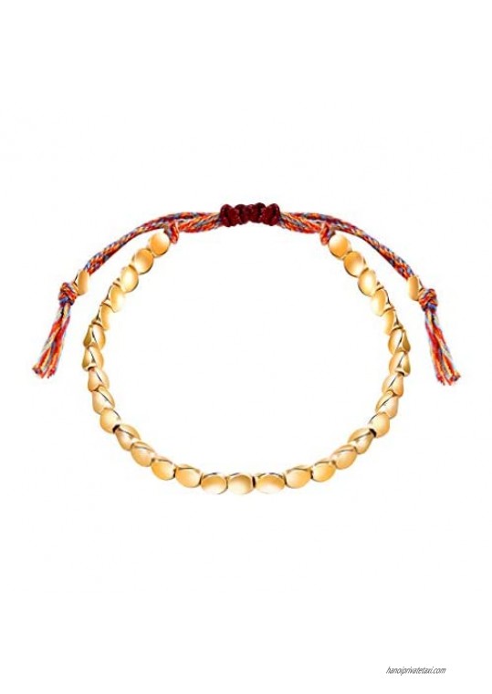 SUNXN Tibetan Copper Bead Bracelets Anklet Handmade Buddhist Braided Rope Bracelet Adjustable Lucky Friendship Ankle Bracelets for Women