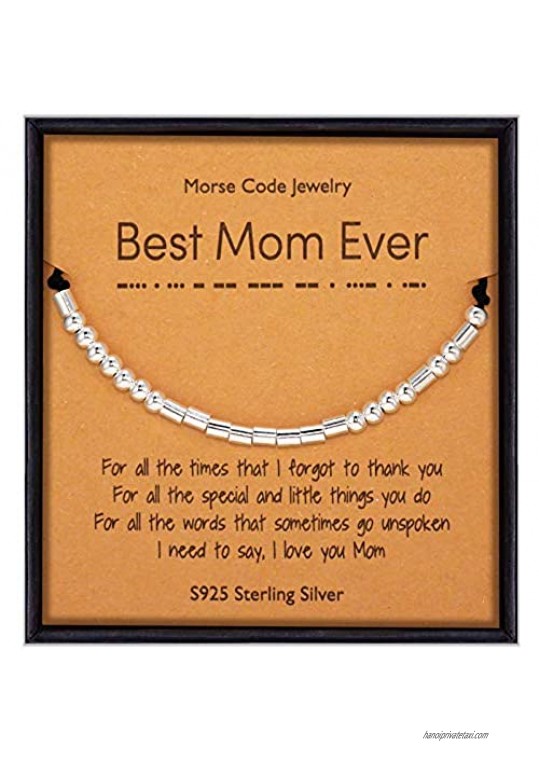 Suyi Best Mom Ever Bracelet Gifts for Mother' Day Mom Morse Code Bracelet for Mother Women Sterling Silver Beads Bracelet
