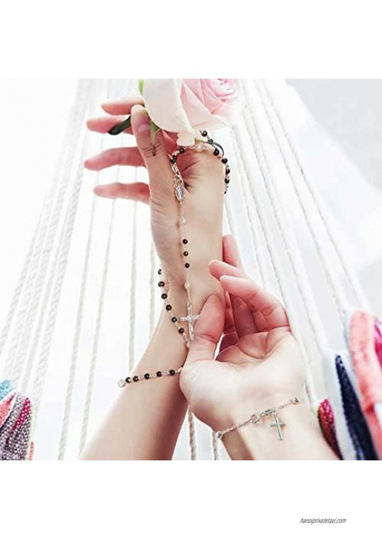 Thin Simple Religious Prayer Ball Beads Cross Rosary Bracelet For Women For Teen 925 Sterling Silver