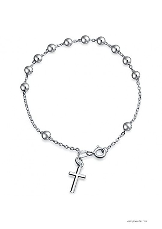 Thin Simple Religious Prayer Ball Beads Cross Rosary Bracelet For Women For Teen 925 Sterling Silver