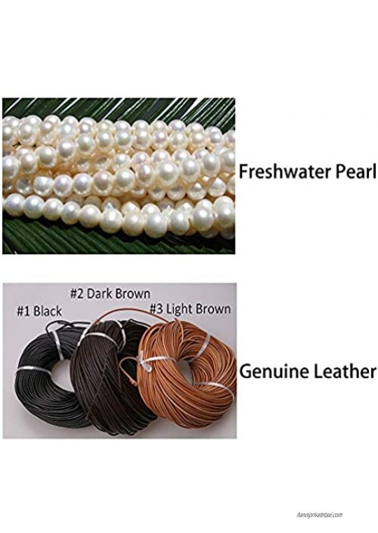 Three Pearl Bracelet for Women Cultured Freshwater Pearls Leather Jewelry Handmade Knot Bangles