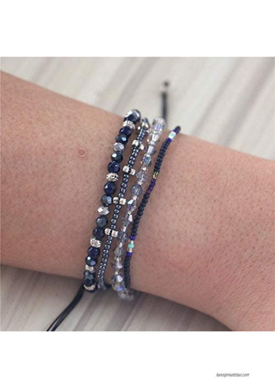 TOMLEE Multilayers Hand-Woven Colorful Beaded Chain Wrap Bracelet Adjustable Handmade String Braided Stretch Knot Crystal Beads Bracelets