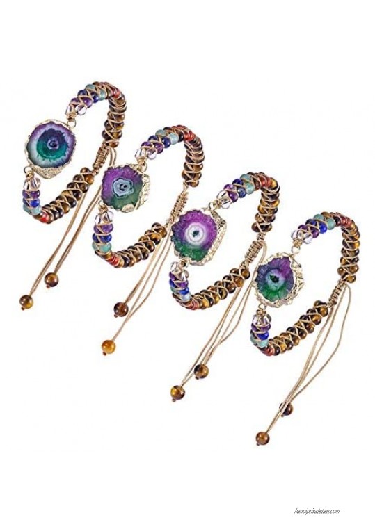 TUBMEELLUWA 7 Chakra Crystal Stones Braided Beaded Bracelet Adjustable Strand Beads Bracelet Double Layers Bangle Gold Plated Base