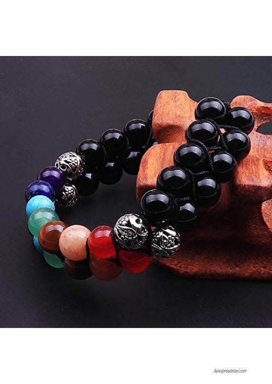 UEUC 7 Chakra Yoga Bracelet Reiki Healing Crystal Stone Braided Double Layer Bracelet Meditation Relax Anxiety Natural Gemstone Beads Bracelets for Women Men