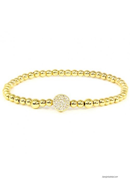 Women Fashion Silver Gold Clear Rhinestone Stainless Steel Bead Ball Stretchable Elastic Bracelets