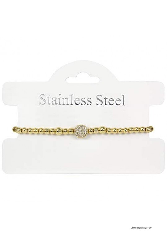 Women Fashion Silver Gold Clear Rhinestone Stainless Steel Bead Ball Stretchable Elastic Bracelets
