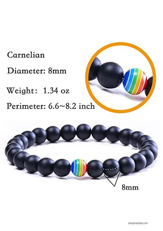 XGiGiX Rainbow Gay LGBTQ Pride Bracelets - 2PCS Couple Beads - Best Handmade Jewelry Gift for Gay & Lesbian. ( Matte Black & Volcanic Rock Black）Incoluded 6Pcs tattoo stickers and a gift bag.