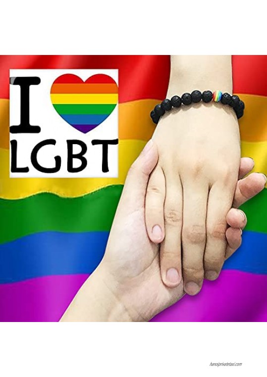 XGiGiX Rainbow Gay LGBTQ Pride Bracelets - 2PCS Couple Beads - Best Handmade Jewelry Gift for Gay & Lesbian. ( Matte Black & Volcanic Rock Black）Incoluded 6Pcs tattoo stickers and a gift bag.