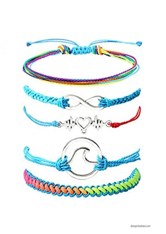 XHSHED Summer String Wave Bracelets for Women Teen Girls - Adjustable Handmade Colorful Waterproof Braided Beach Bracelet Set for Wrist Anklet Cord Birthday Gifts (Blue)