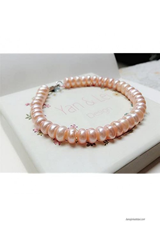 YAN & LEI Sterling Silver AAA Quality 6.5-7.5mm Freshwater Cultured Pearl Bracelet in 3 Colors